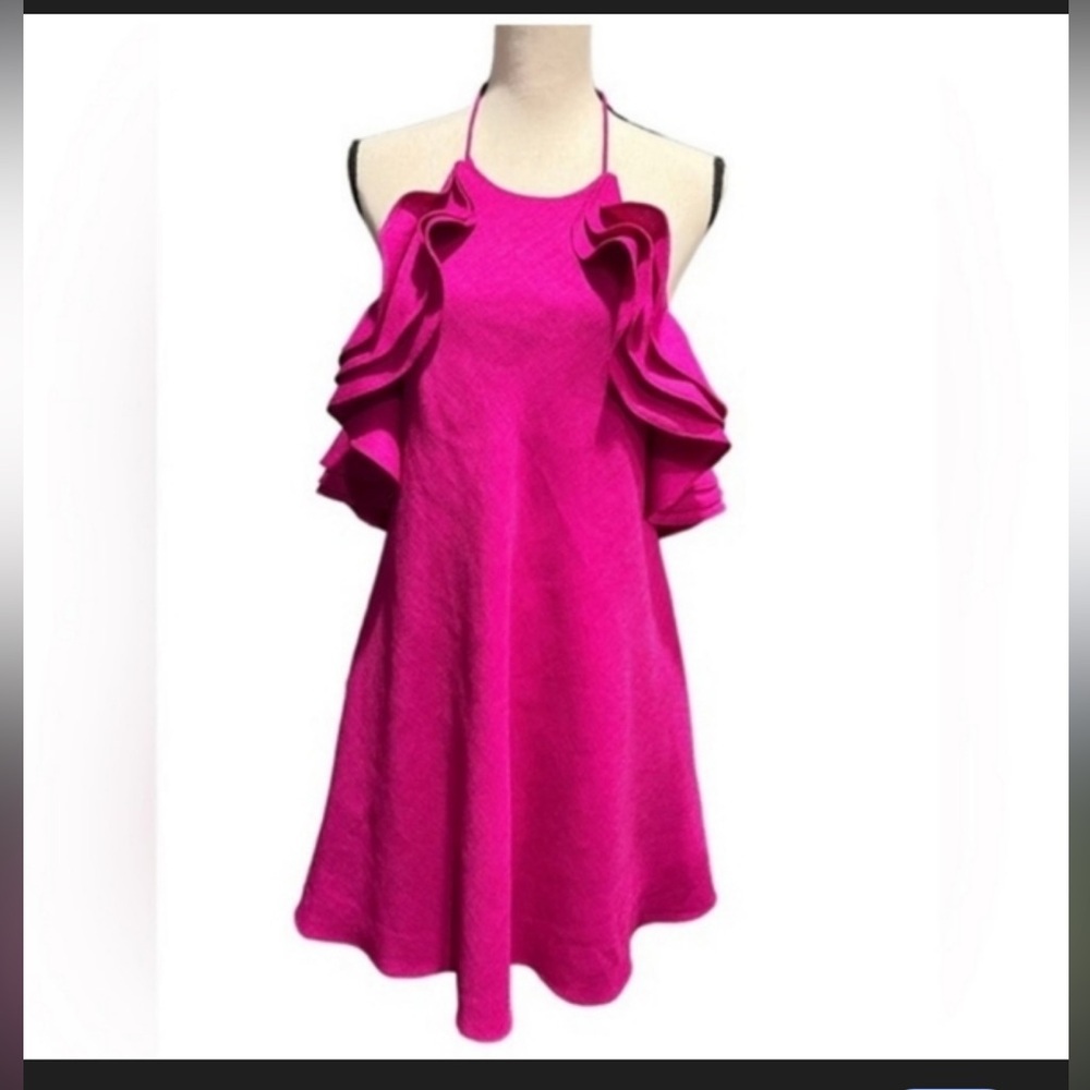 Badgley Mischka Fuchsia Ruffle Mini Dress